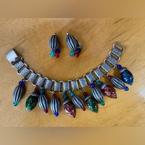 Vintage Napier glass bead bracelet and earrings